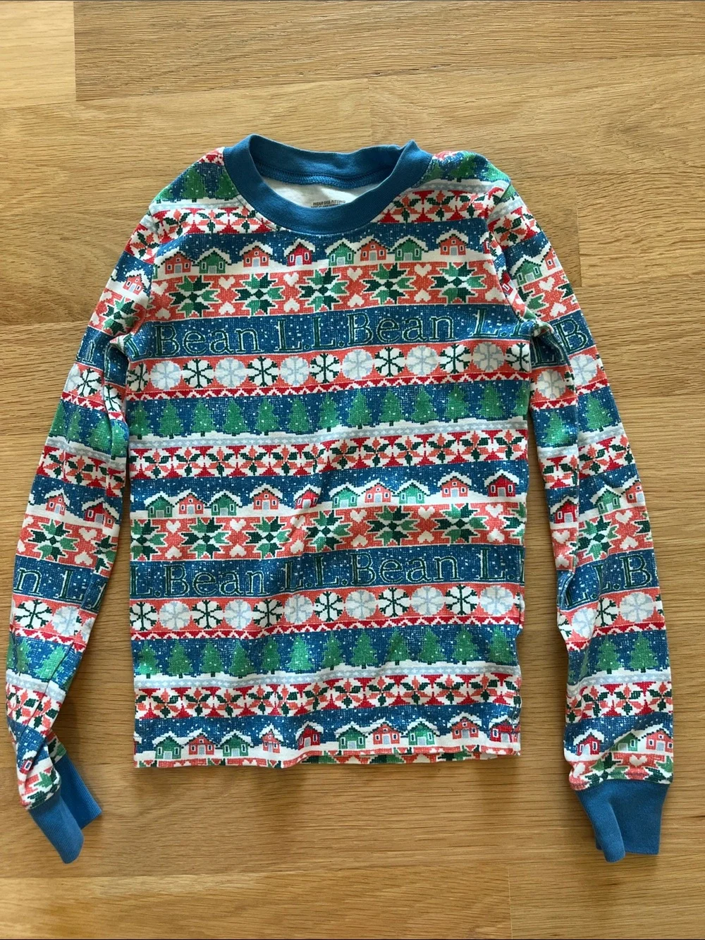 L.L. Bean Christmas Fair Isle Pajama Set - Red, Green, Blue & White